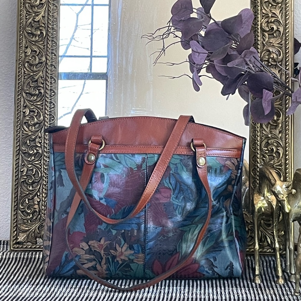 Patricia Nash Poppy Tote Blue Forest | Tropical Luxe Artsy Eclectic Dark Floral - Picture 7 of 16